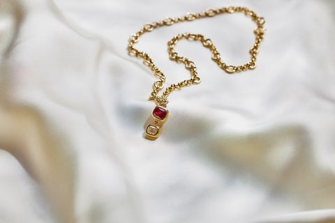 Red Spinel and diamond pendant necklace