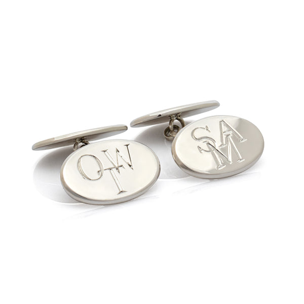 Silver cufflinks. Bespoke cufflinks. Engraved cufflinks. Art Deco engraving. Art Deco cufflinks. Personalised cufflinks. Serena Ansell Fine Jewellery. London jeweller.