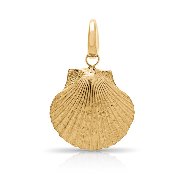 Oxwich Bay pendant. Scallop shell pendant. Solid gold shell. Shell jewellery. Those happy places. Serena Ansell jewellery.