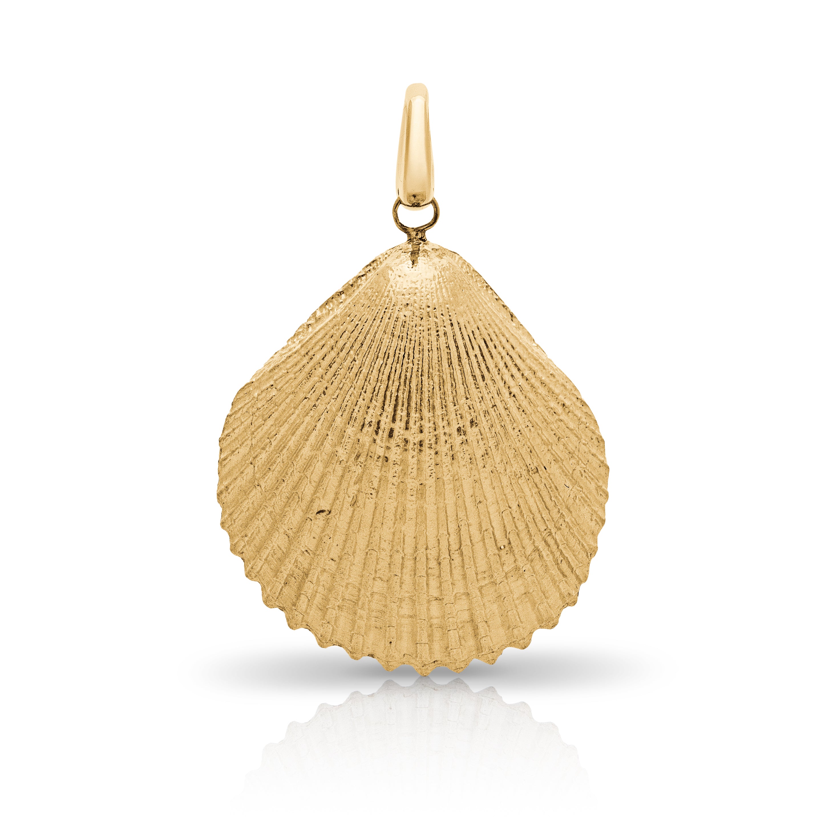Holkham shell pendant. Holkham scallop shell pendant. Scallop shell pendant. Solid gold shell. Shell jewellery. Norfolk jewellery. Serena Ansell Jewellery.