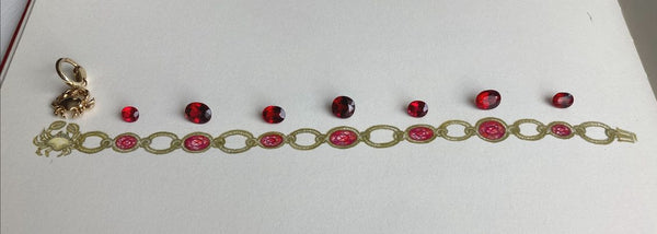 Bespoke jewellery design. Red spinel bracelet. Serena Ansell fine jewellery. Bespoke bracelet.