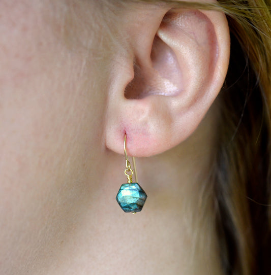 Labradorite Earrings - 14k Gold Filled or Sterling Silver - Natural Flashy Labradorite Dangles - Crystal Drop Earrings - Hexagonal