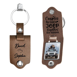 Personalized Photo Upload Gifts Custom Leather Keychain - Gift For Couple , Jeep Lover - Giftscus