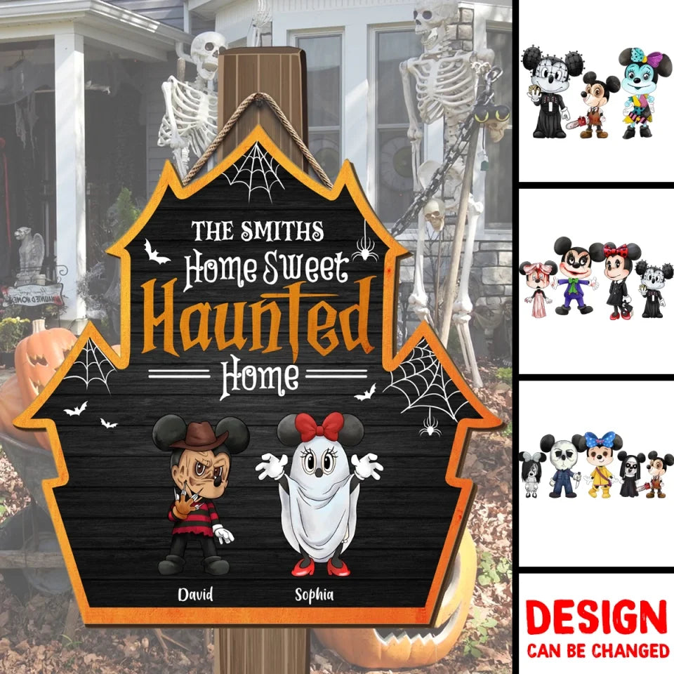 Welcome To Our Sweet Haunted Home - Couple Personalized Custom Shaped Home Decor Witch Wood Sign - Halloween Gift For Husband Wife