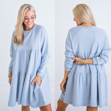 BLUE TIER SWEATSHIRT DRESS