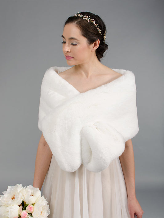 Pure light ivory faux fur wrap with pocket faux fur stole faux fur shawl  bridal wrap wedding shrug faux fur cape B001nl-pure-light-ivory