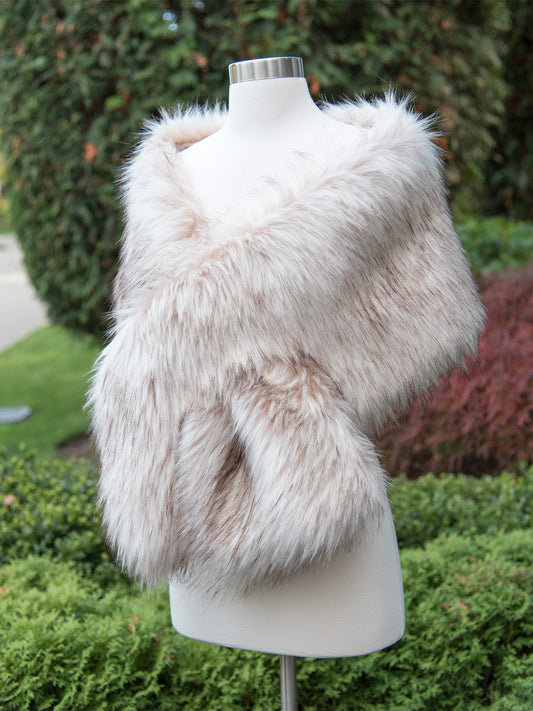 20 wide light ivory faux fur wrap with darker tips