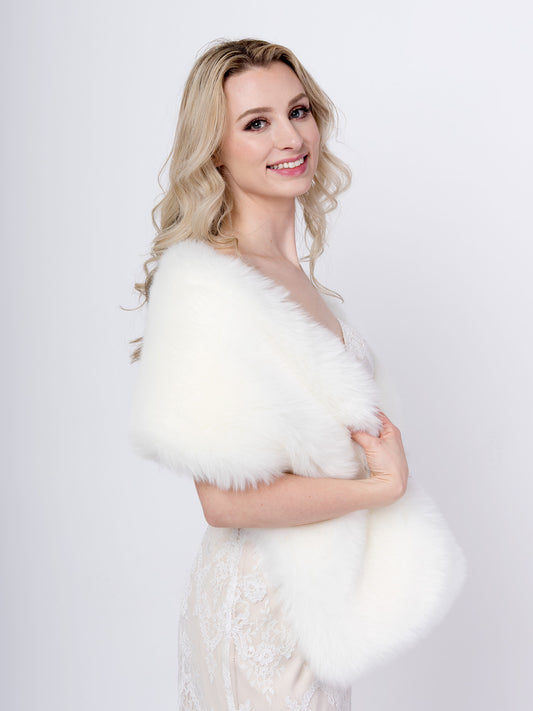 Ivory faux fur shawl bridal wrap wedding shawl – Tulip Bridal