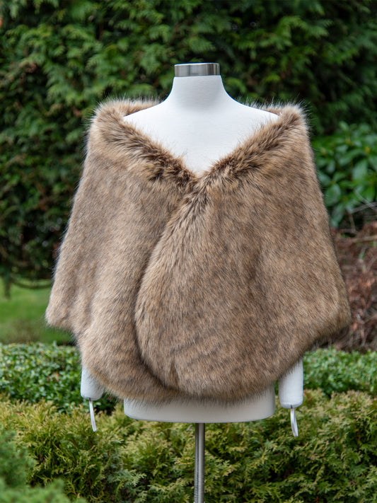 20 wide brown faux fur wrap with black tips