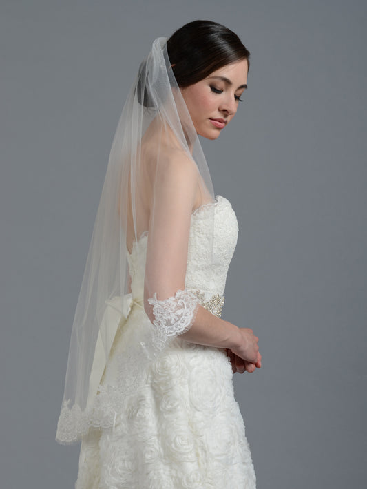 Ivory Wedding Veil Alencon Lace V045, Chapel Length (71 x 59)