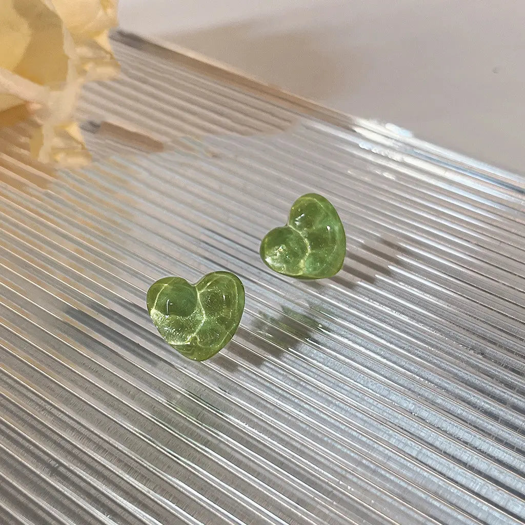 Silver Needle Resin Love Heart Earrings