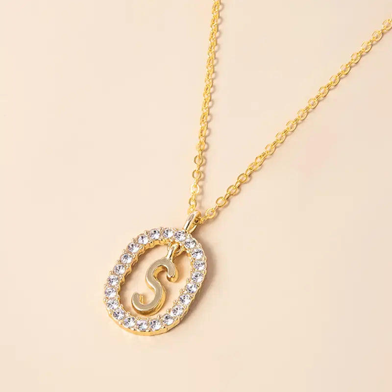 Crystal Gold Initial Letter Necklace