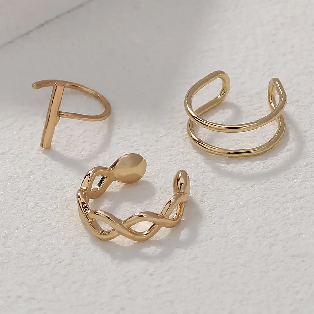 Cool Lady Ear Bone Clip Earrings 3-piece Set