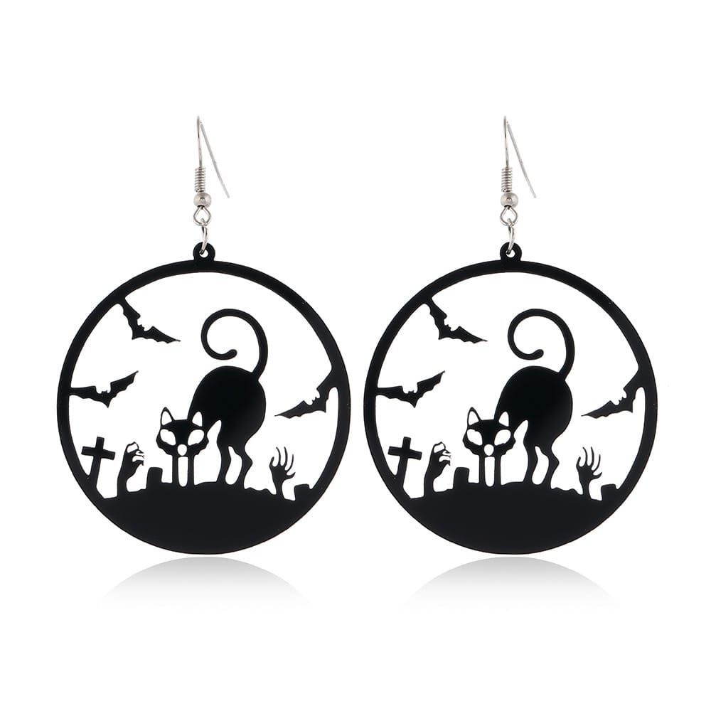 Scary Spider Witch Black Cat Earrings