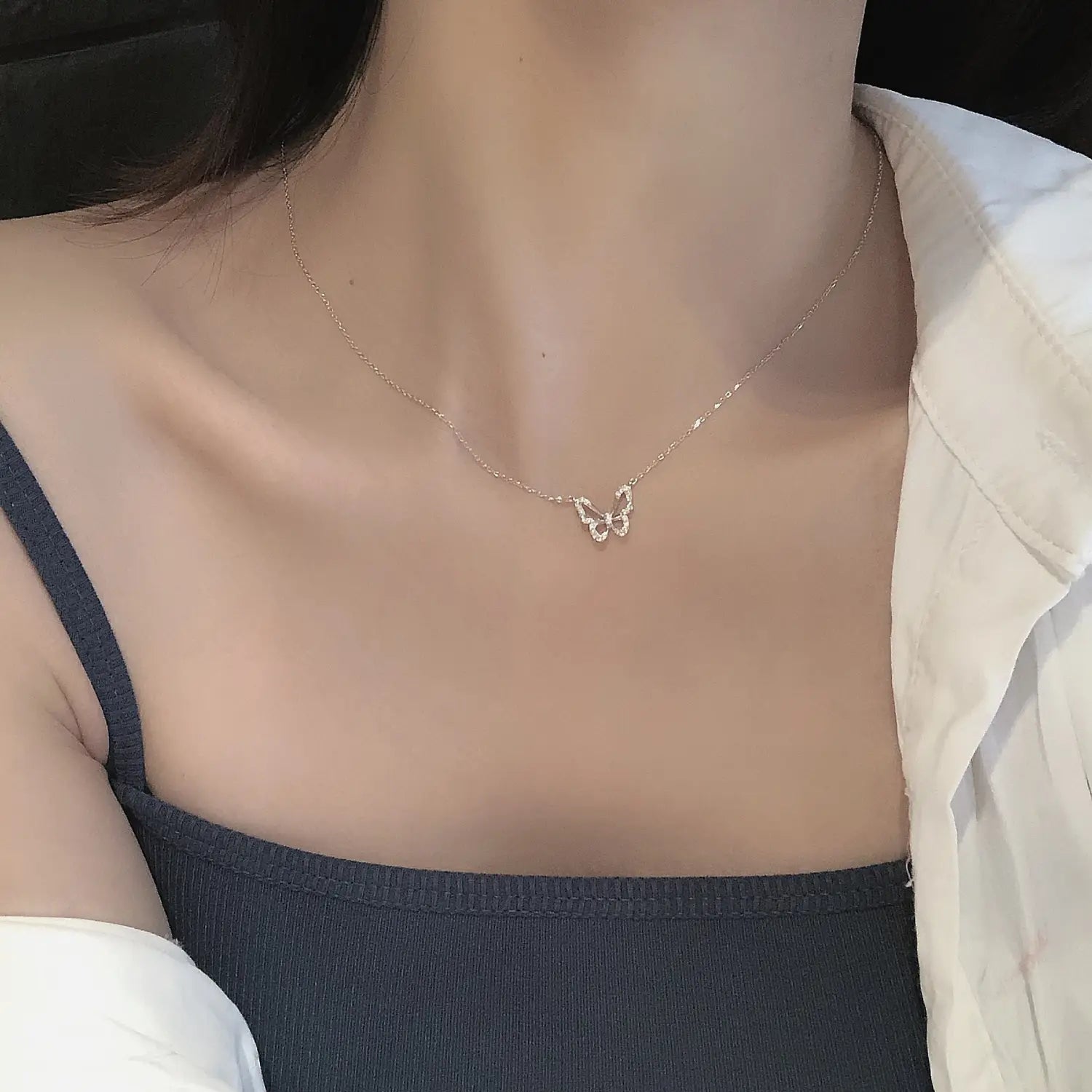 Plating 14K Golden Butterfly Clavicle Chain