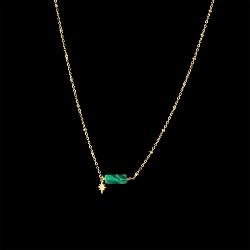 Retro 14K Gold Square Green Pillar Necklace