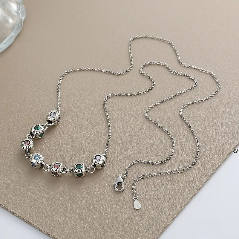 Colorful Square Dice Zircon Necklace
