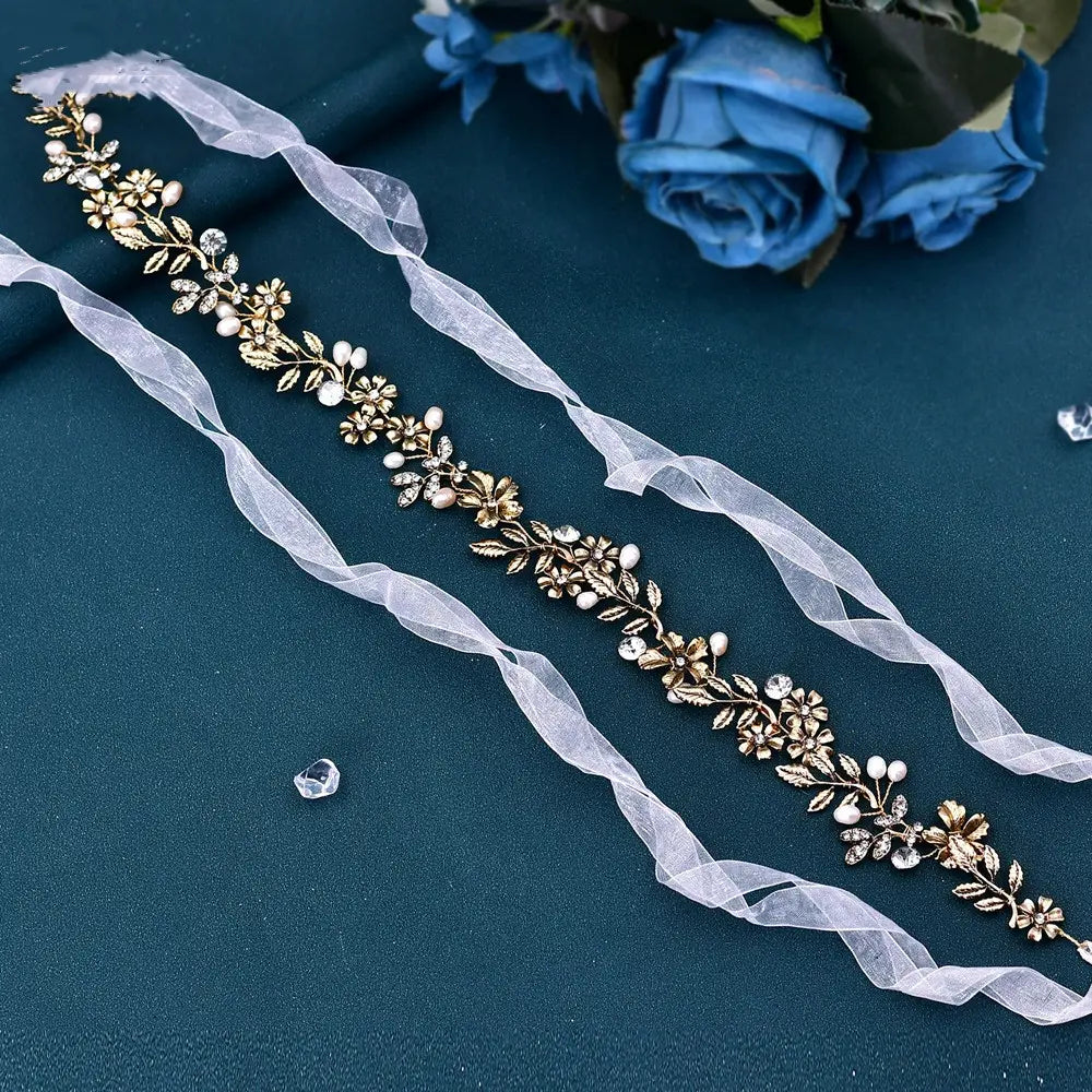 Leaf Design Freshwater Pearl Hair Band