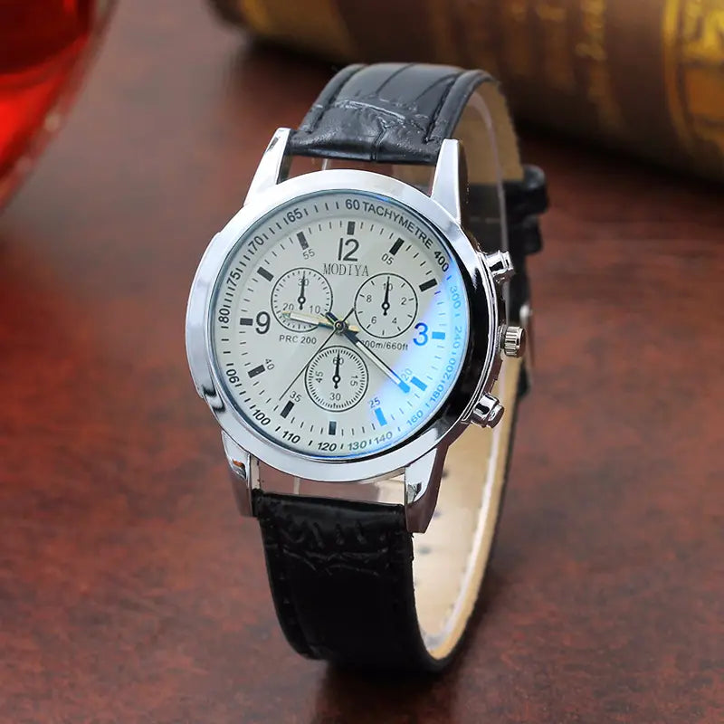 Fashion Blue Glass Belt Men’s Quartz Watch