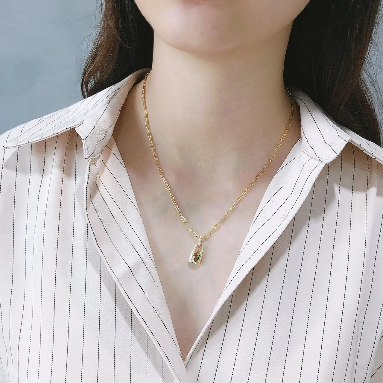 Silver Diamond Lock Necklace