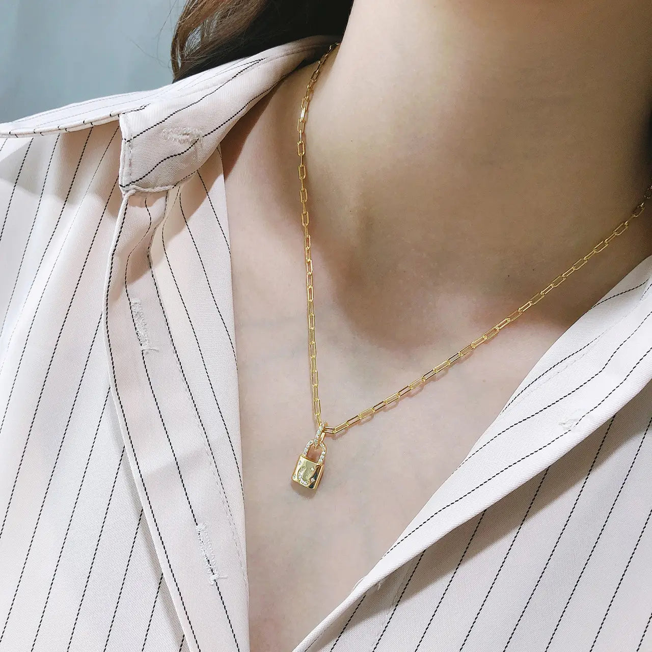Silver Diamond Lock Necklace