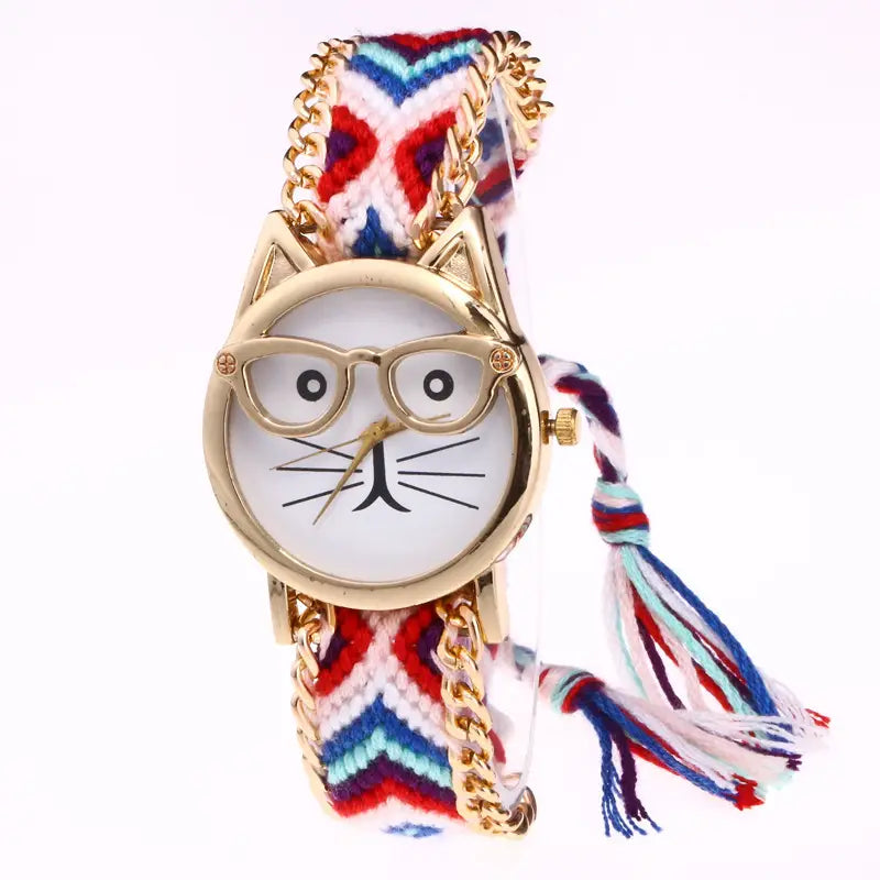 Cat Face Woolen Chain Bracelet Watch