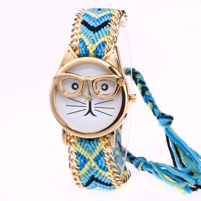 Cat Face Woolen Chain Bracelet Watch