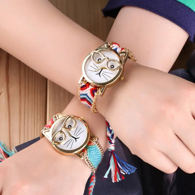 Cat Face Woolen Chain Bracelet Watch