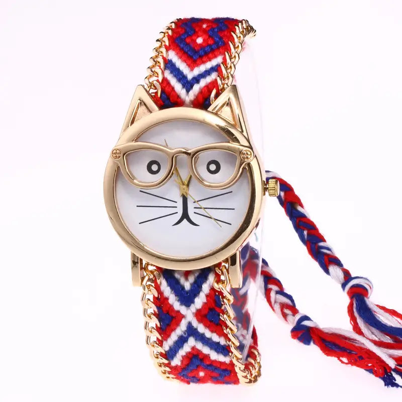 Cat Face Woolen Chain Bracelet Watch