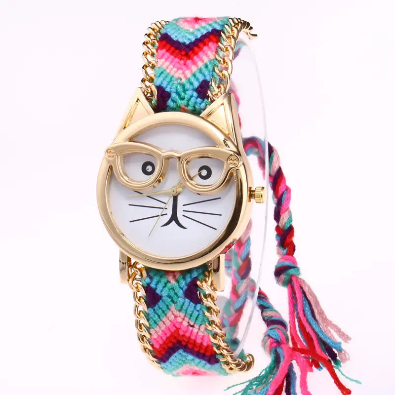 Cat Face Woolen Chain Bracelet Watch