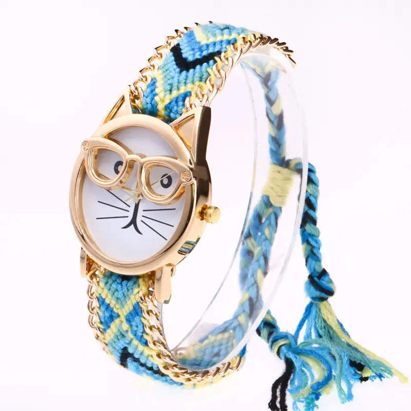 Cat Face Woolen Chain Bracelet Watch