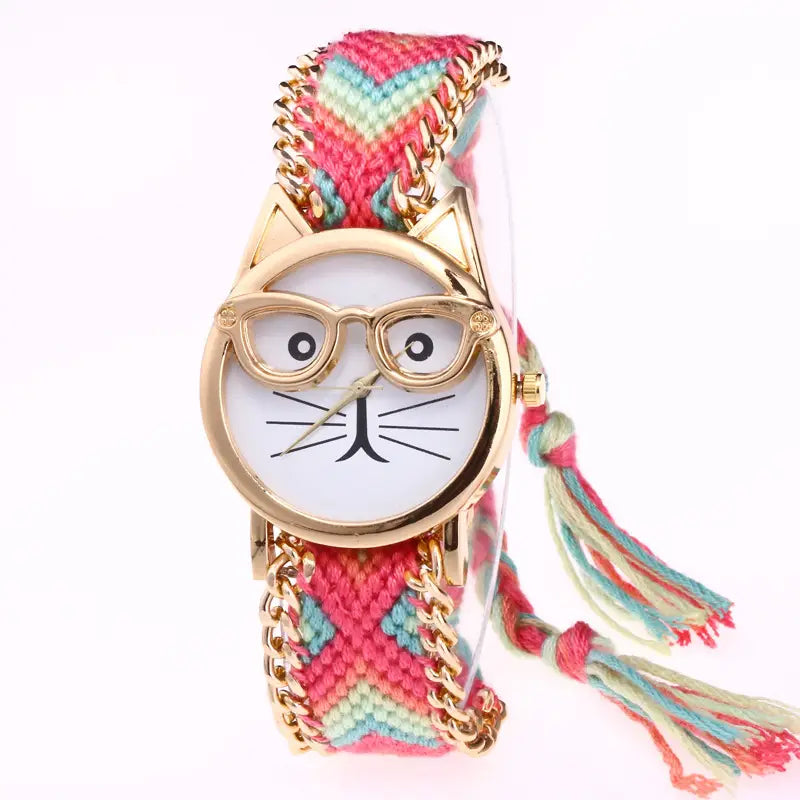 Cat Face Woolen Chain Bracelet Watch