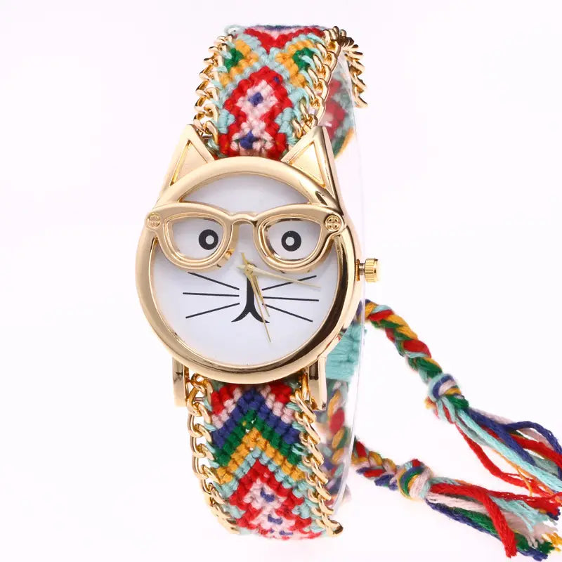 Cat Face Woolen Chain Bracelet Watch