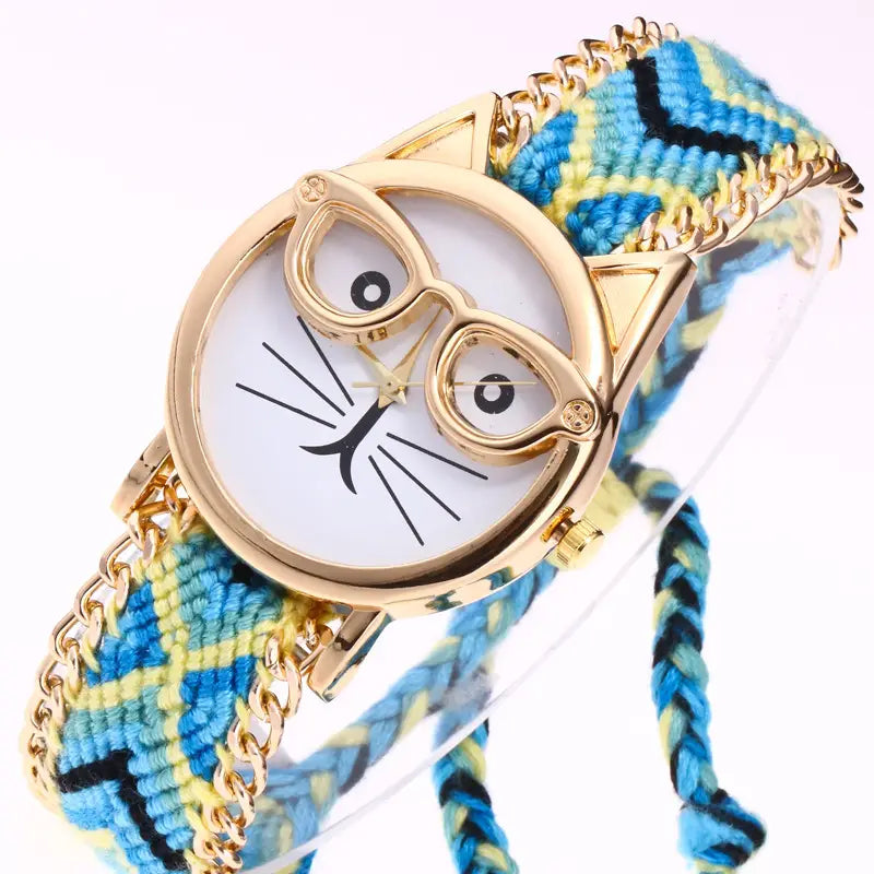 Cat Face Woolen Chain Bracelet Watch