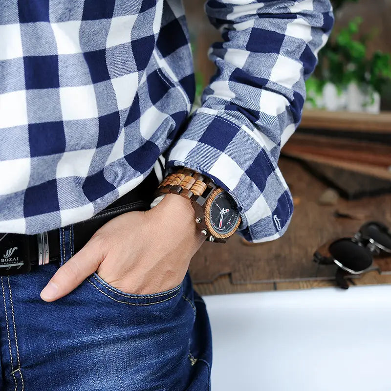 Full Wood Dual Movement LED Watch