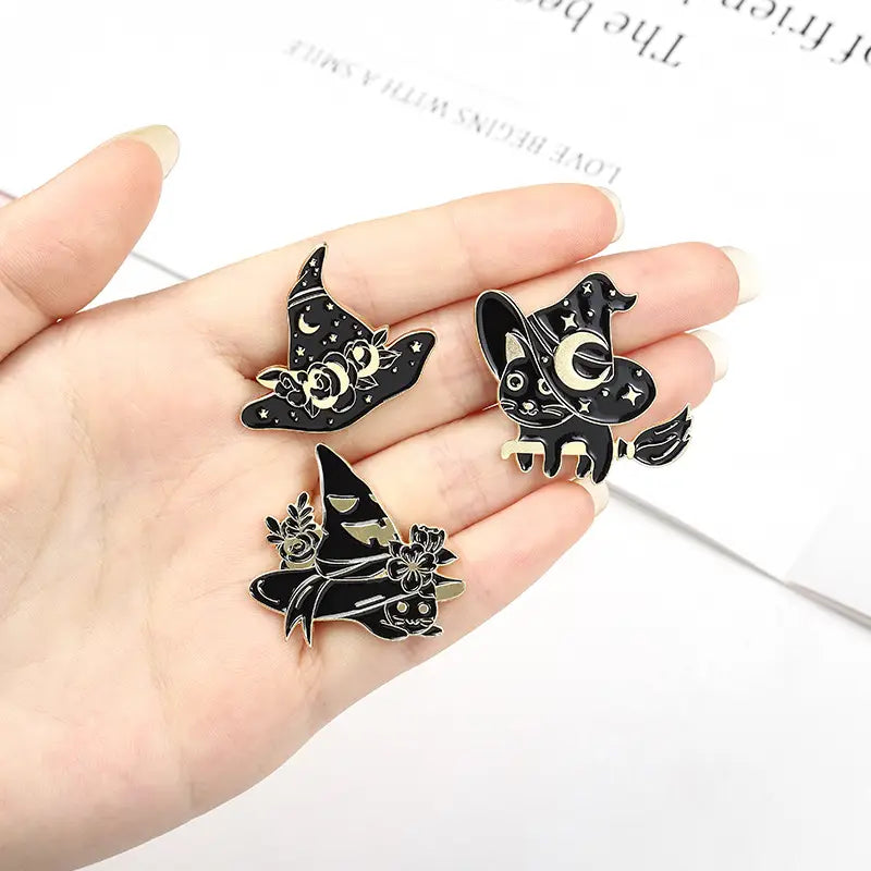 Black Magic Cat Halloween Brooch