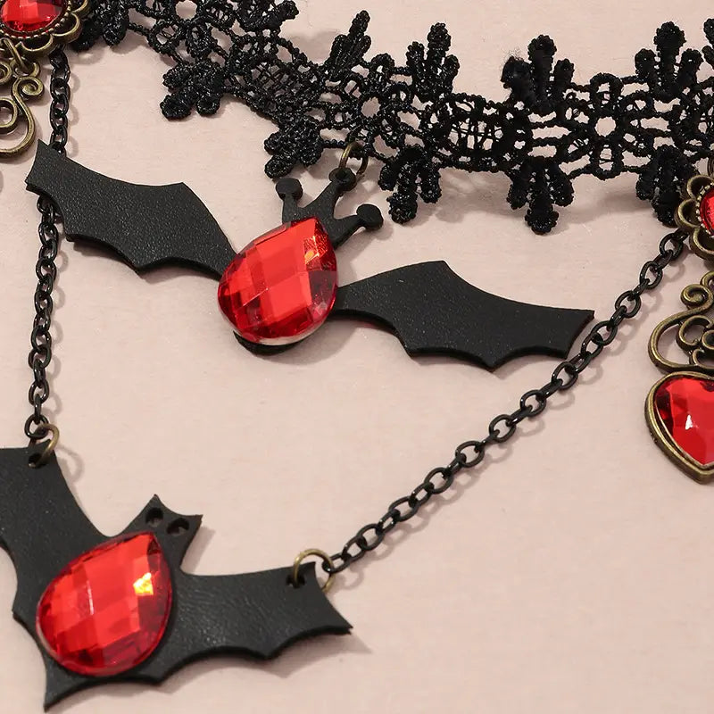 Red Bat Lace Choker Necklace