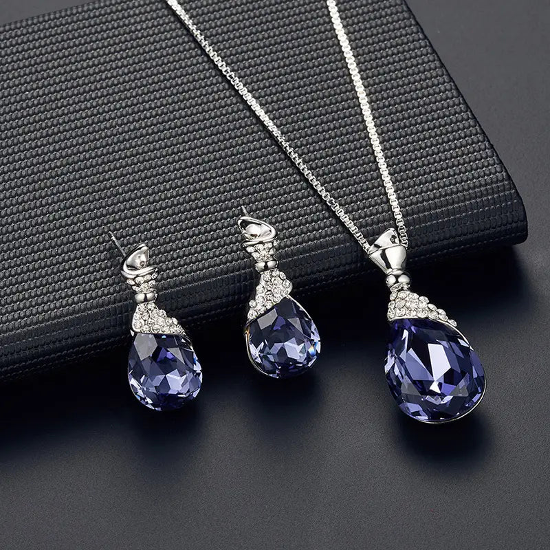 Rhinestone Alloy Necklace Earrings Wedding Jewelry