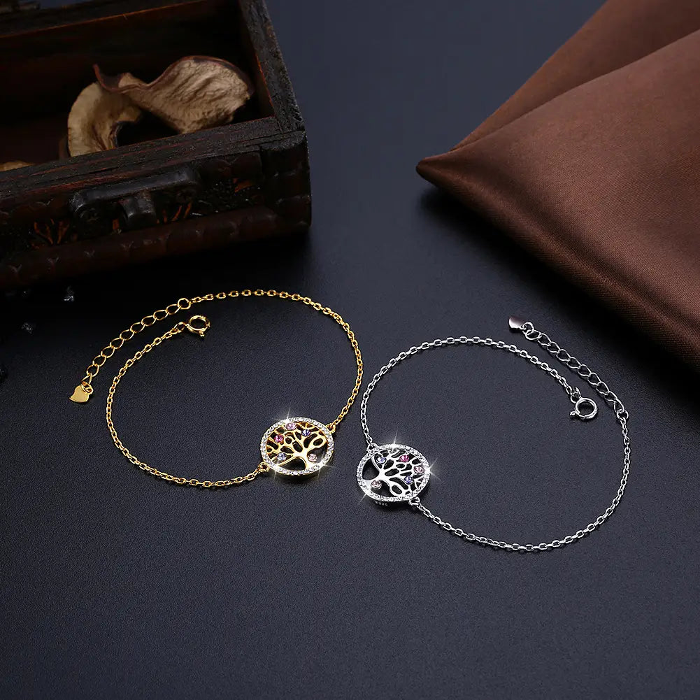 Crystal Life Tree Sterling Silver Bracelet