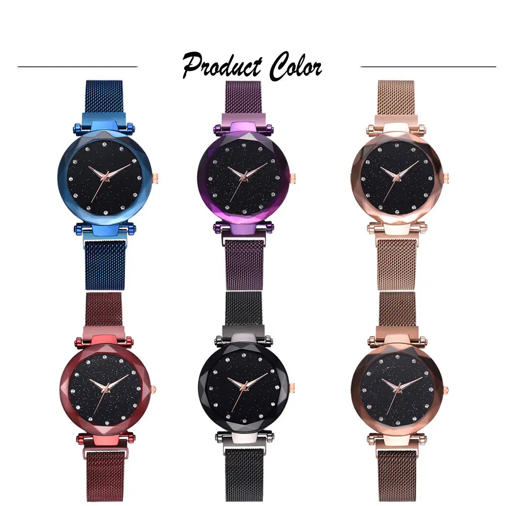 Elegant Magnet Buckle Starry Sky Watch Set