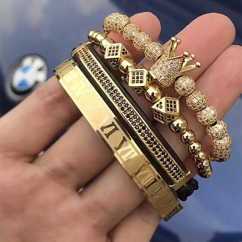 Copper Bead Braided Diamond Stainless Steel Bracelet