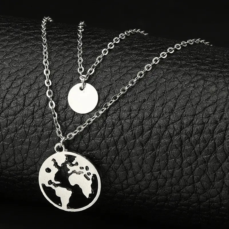 Wafer World Map Pendant Necklace