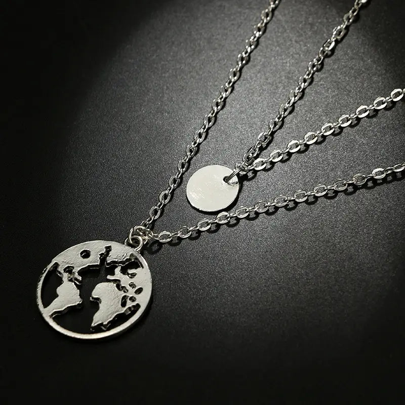 Wafer World Map Pendant Necklace