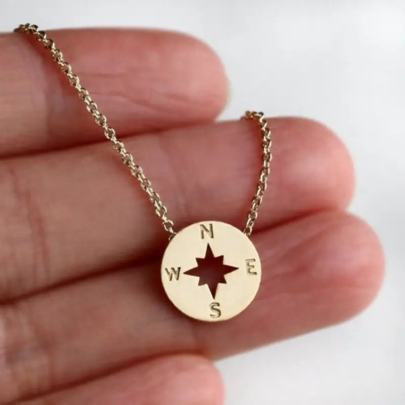 Round Disc Compass Necklace