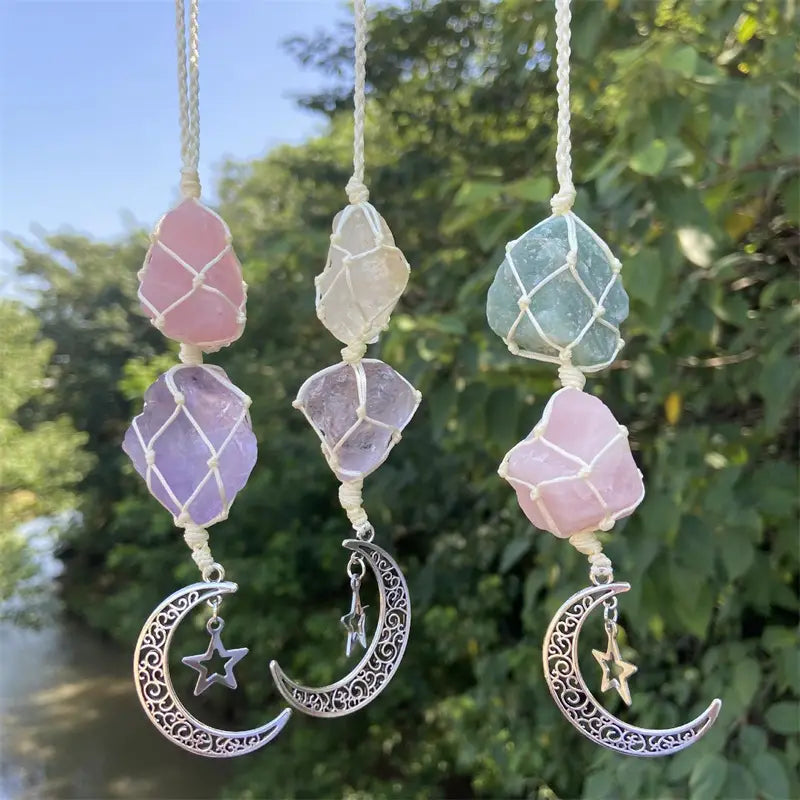 Colorful Handmade Natural Raw Stone Hanging Ornament