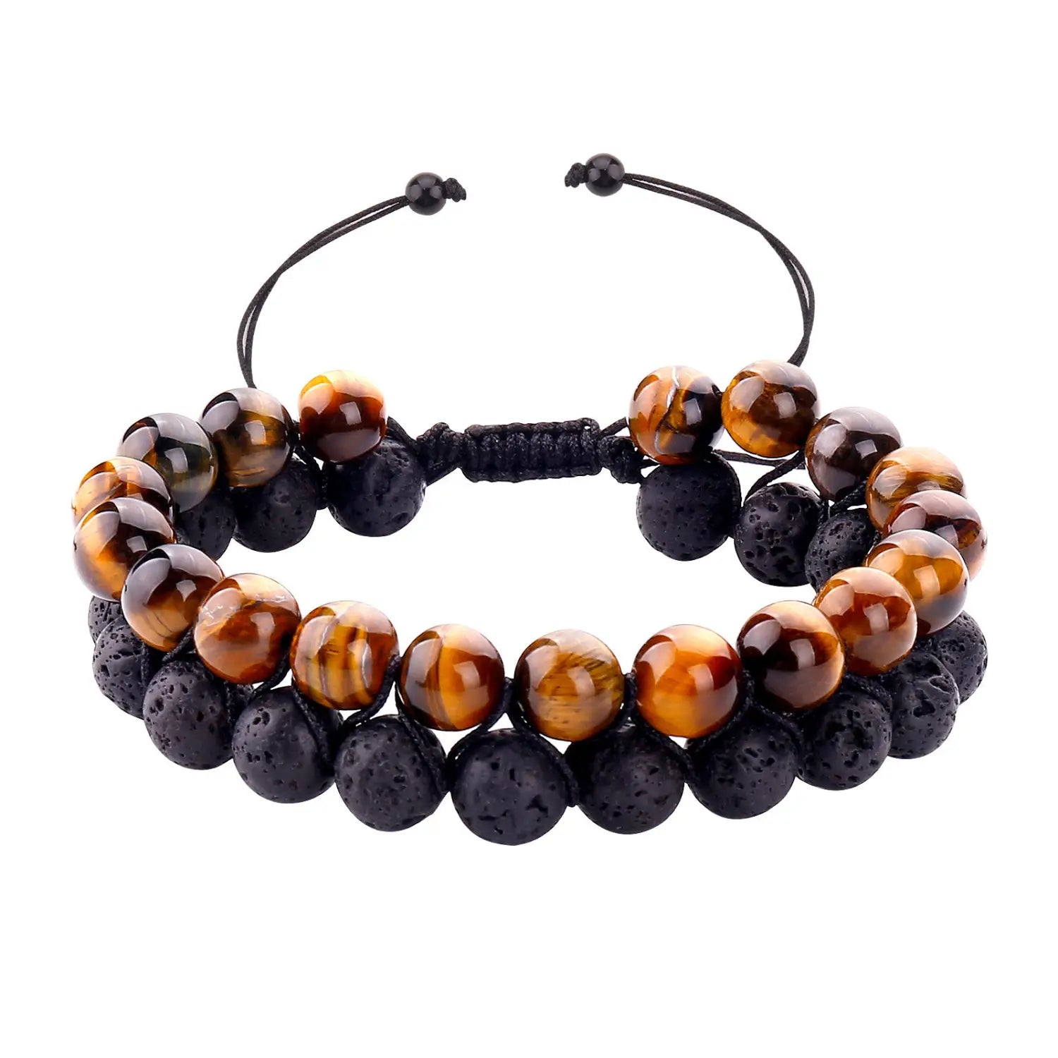 Simple Obsidian Double Weave Bracelet