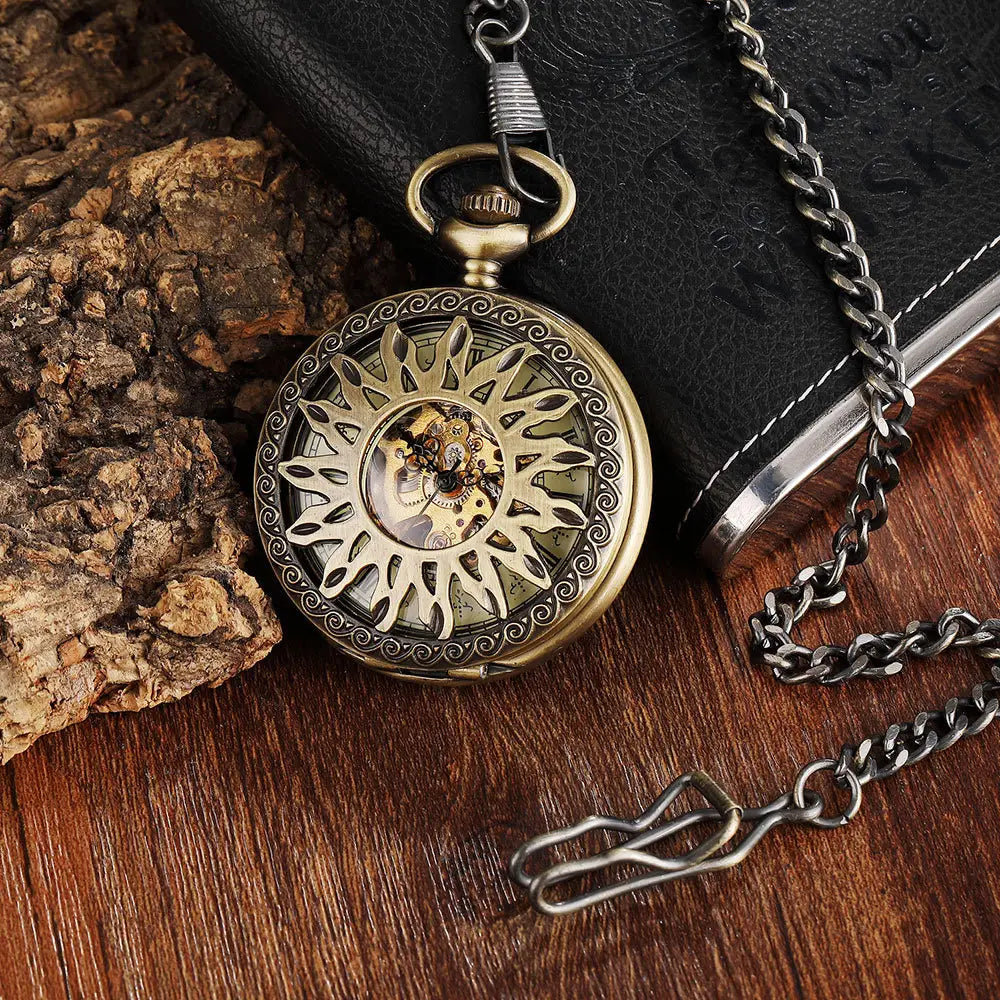 Engraved Hollow Automatic Mechanical Pocket Watch