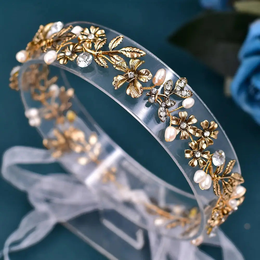 Leaf Design Freshwater Pearl Hair Band