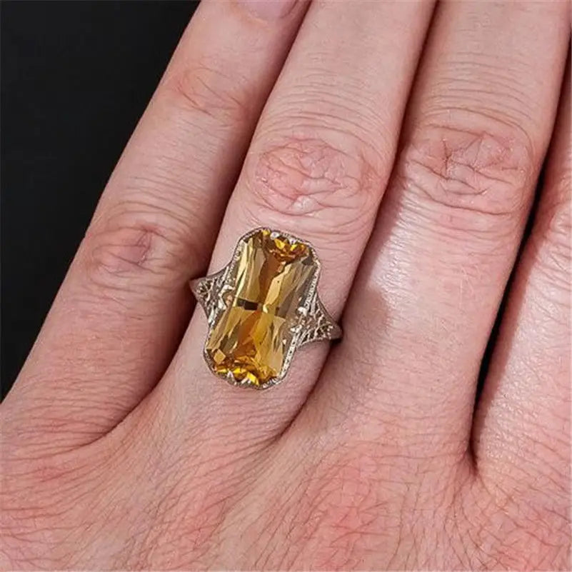 Hollow Carved Citrine Ring
