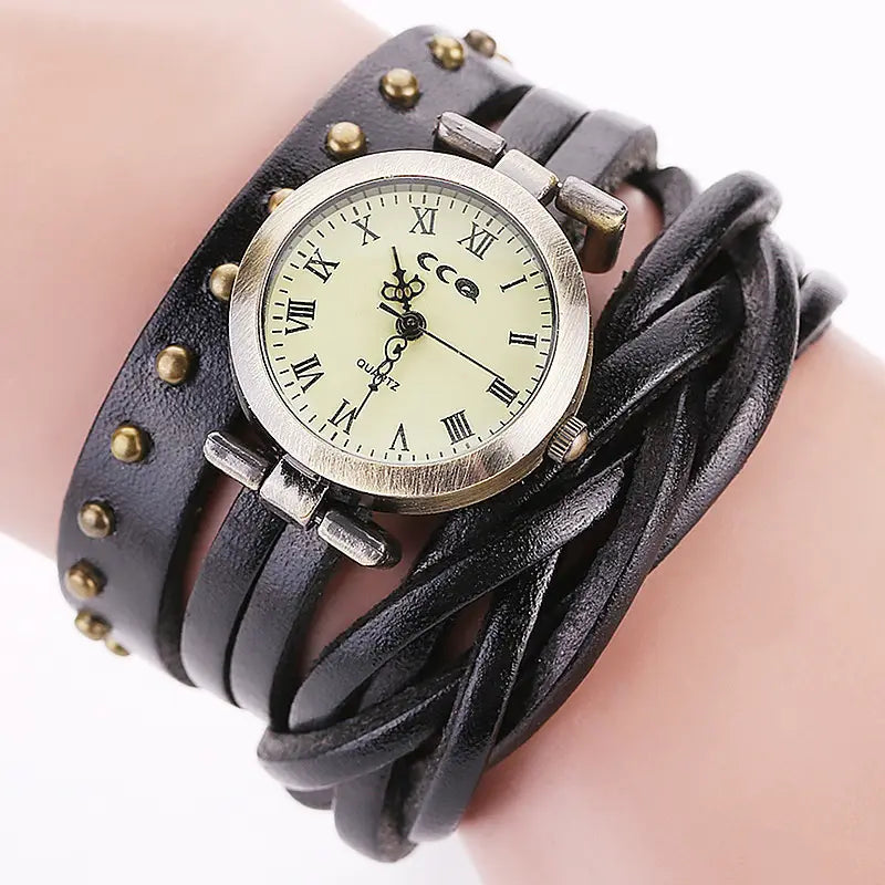 Personality Cowhide Dough-twist Retro Rivet Watch